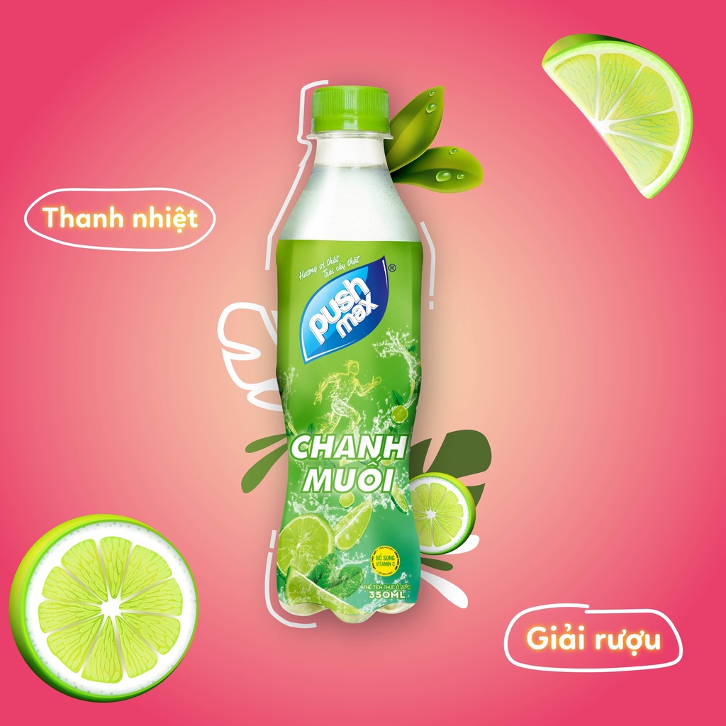 Thùng 24 Chai Nước Trái Cây Chanh muối Pushmax (350ml x 24 Chai)