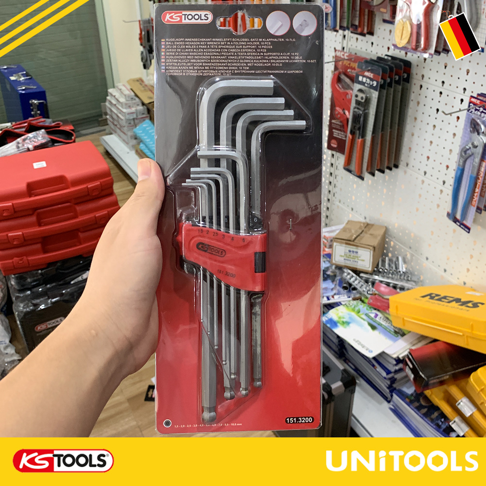 [KS Tools] Bộ lục giác đầu bi 10 cây 1.5-10 mm Germany model 151.3200