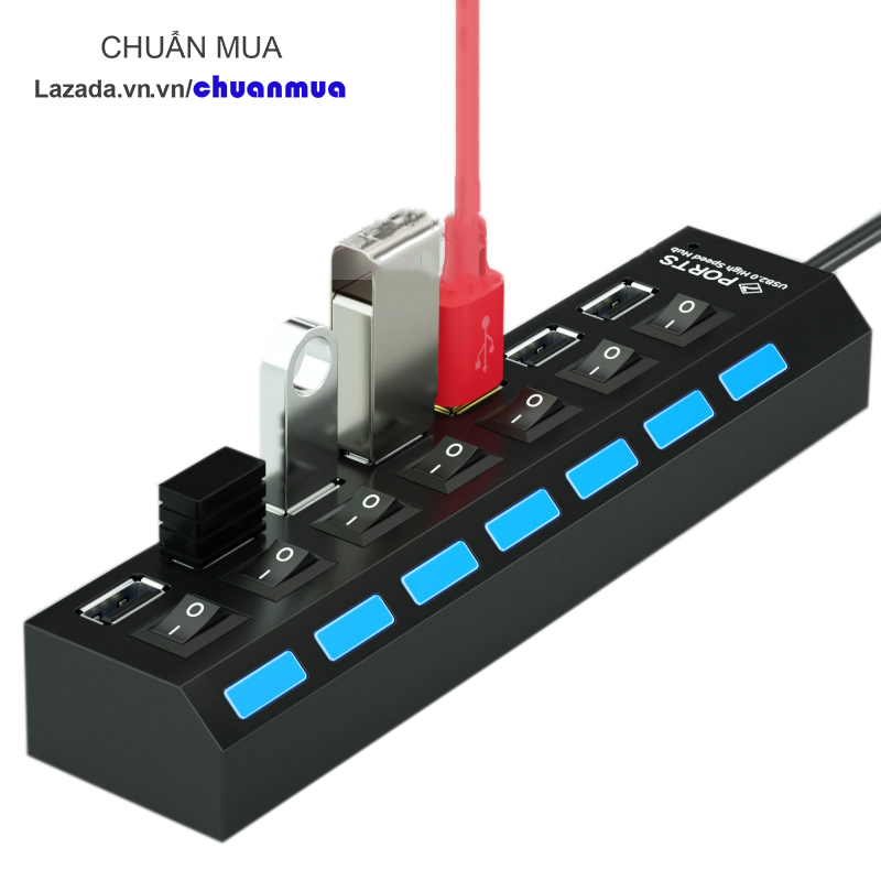 Hub USB 2.0 7 Cổng USB Mở Rộng Kết Nối đa Năng với Laptop PC USB Port Splitter ( Bộ Chia Cổng USB Có Công Tắc Đèn Led )
