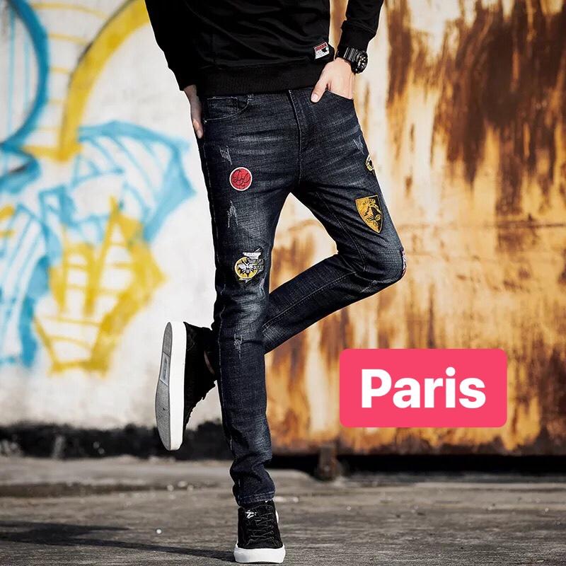 QUẦN JEAN NAM CHẤT BÒ ĐEN THÊU HACKER QUẢNG CHÂU MẪU MỚI PR-0946 CAO CẤP - PARIS FASHION