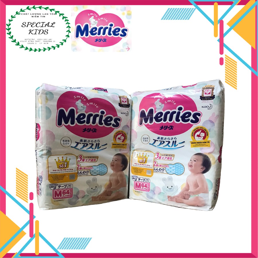 [Freeship 50K] [TEM PHỤ CHÍNH HÃNG KAO]Tã/Bỉm DÁN Merries nội địa Nhật Size M64 (6-11kg)