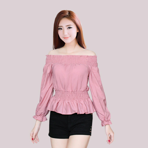 [HCM]Áo Kiểu Nữ  Nhún Eo Tay Dài Lệch Vai Thời Trang Mới  Av056