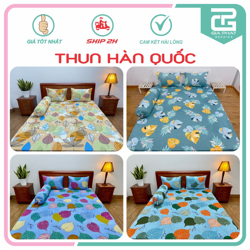 Bộ Ga Giường Thun Lạnh Hàn Quốc 4 Món ( 1 ga bọc + 2 vỏ gối nằm + 1 vỏ gối ôm )
