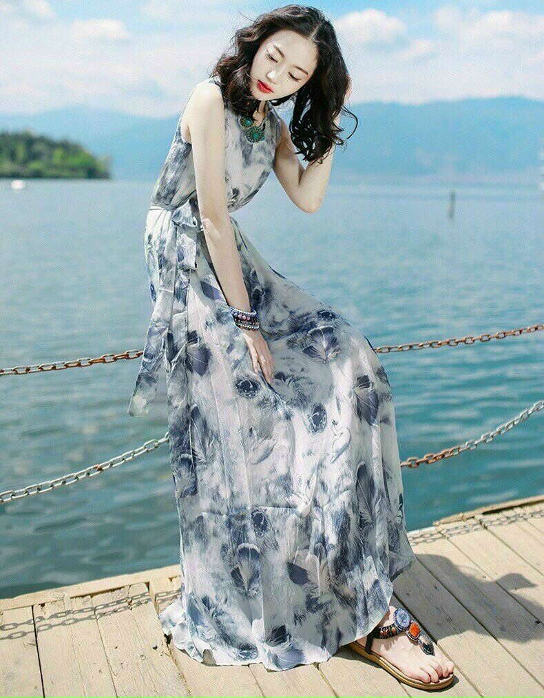 Đầm maxi sát nách cột eo fullsize