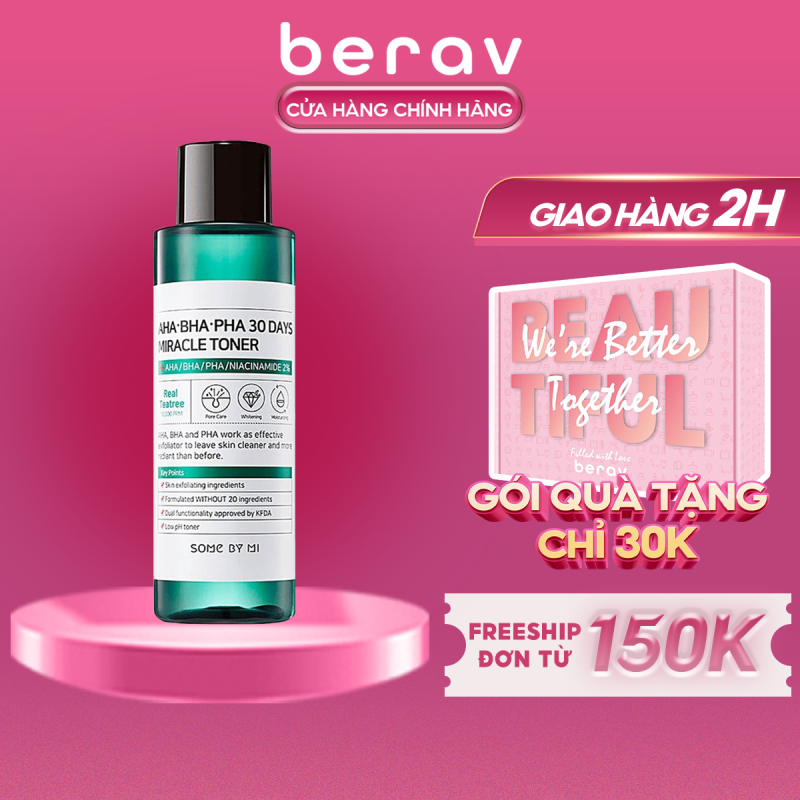 Nước hoa hồng Some By Mi giảm mụn AHA-BHA-PHA 30 Days Miracle Toner 150ml