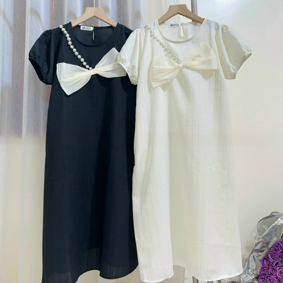Váy bầu tơ đính nơ ngọc v085