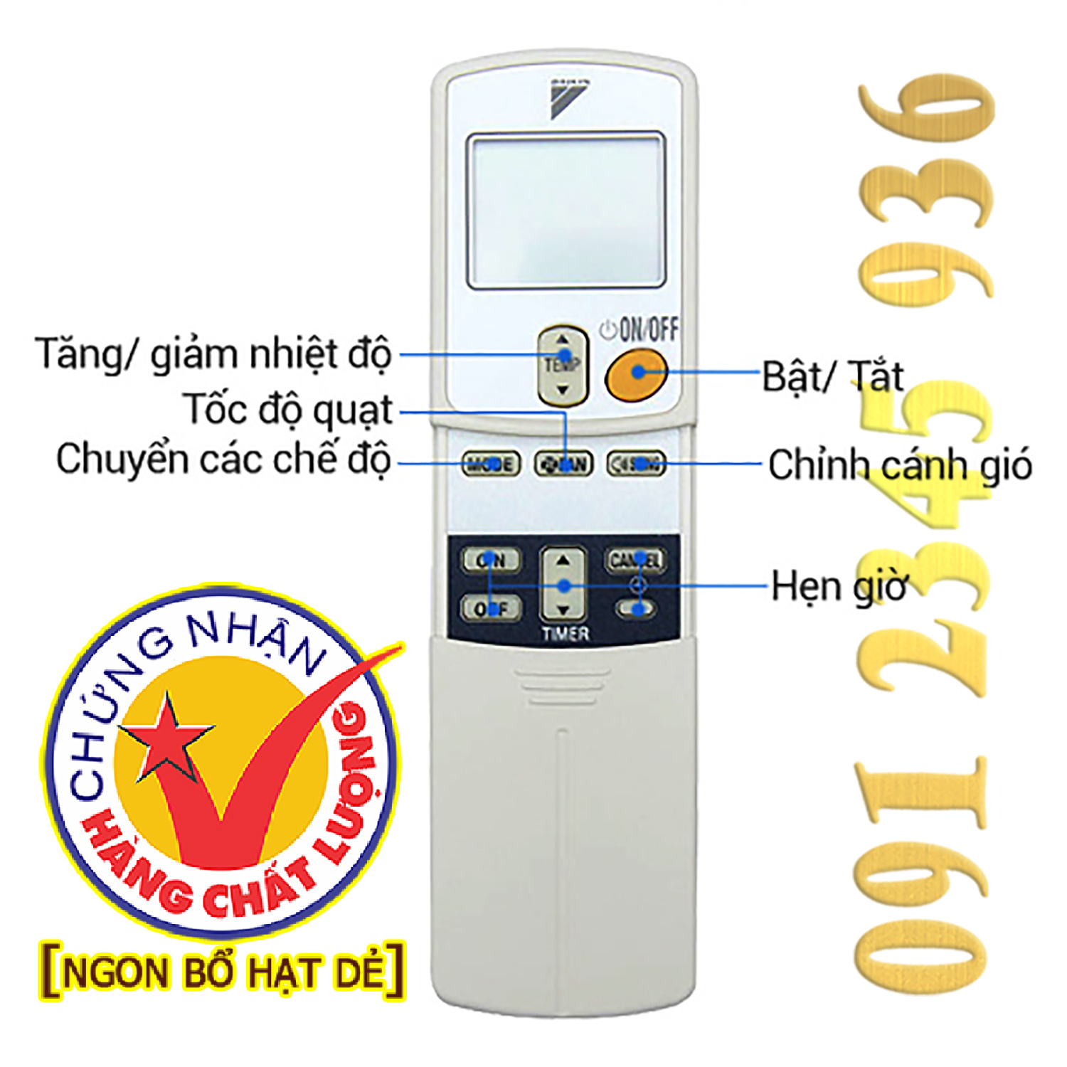 Điều khiển DAIKIN [HÀNG ĐẸP] cho điều hòa 1 chiều. (Mẫu số 1)