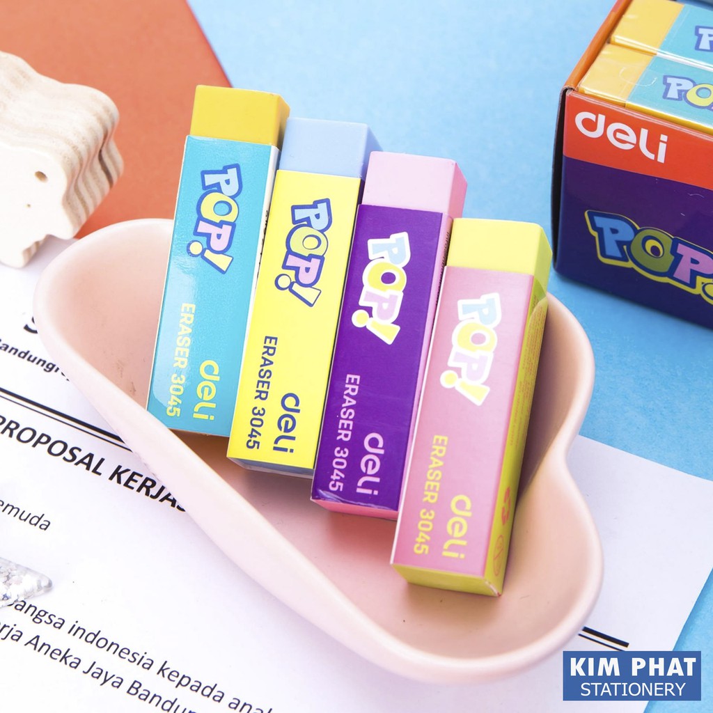 Gôm tẩy 2B 4 màu POP DELI E3045 (Combo 2 cái)