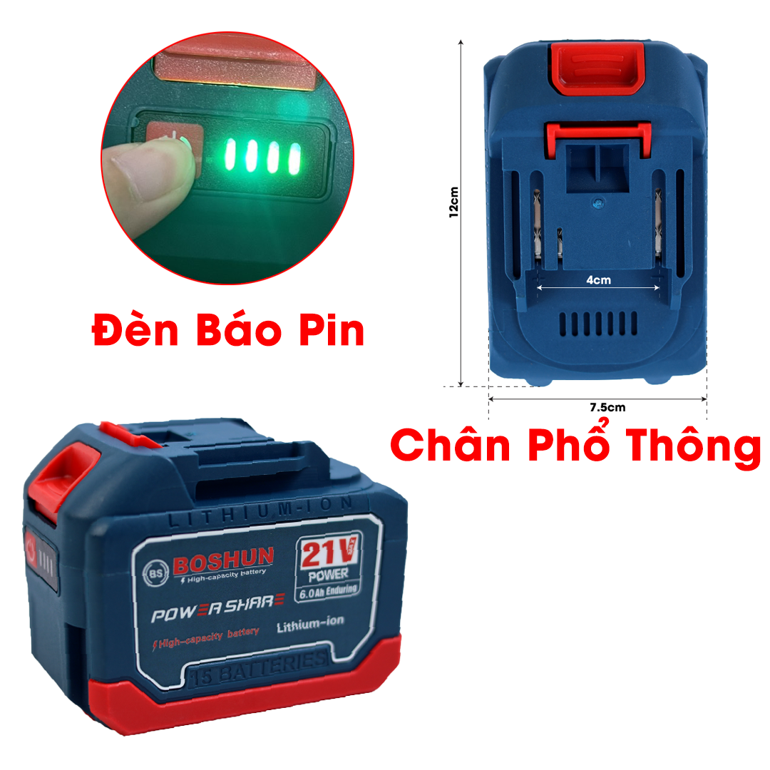  Pin 15 Cell Boshun  Workfix BS-AB403 ABS - Chân Pin Phổ Thông Dùng Cho Máy Khoan Máy Siết Bulong 