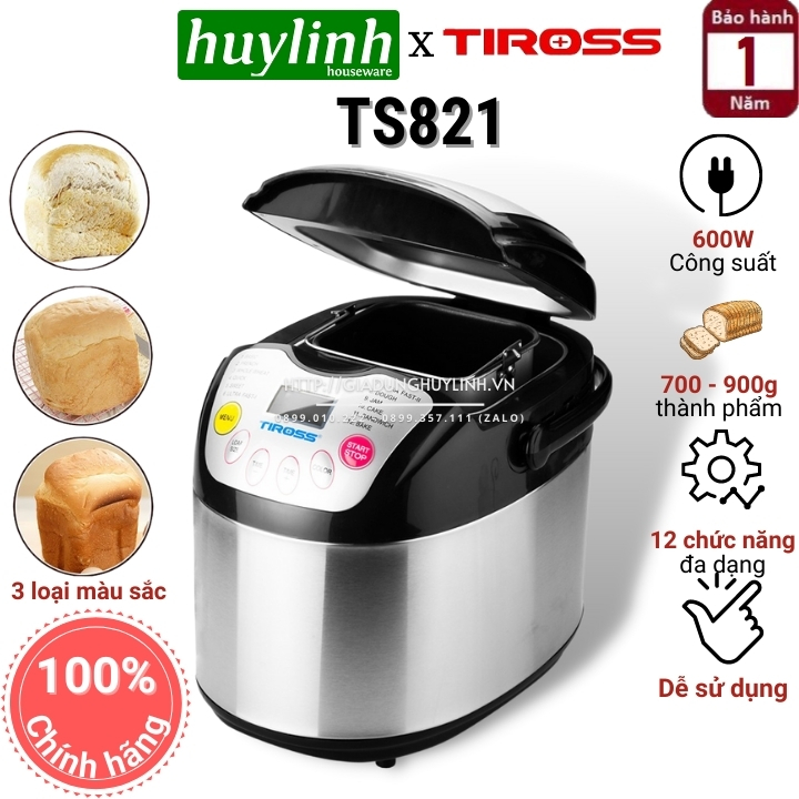 [HCM]Máy làm bánh mì Tiross TS821 - 2 lít - 12 chức năng