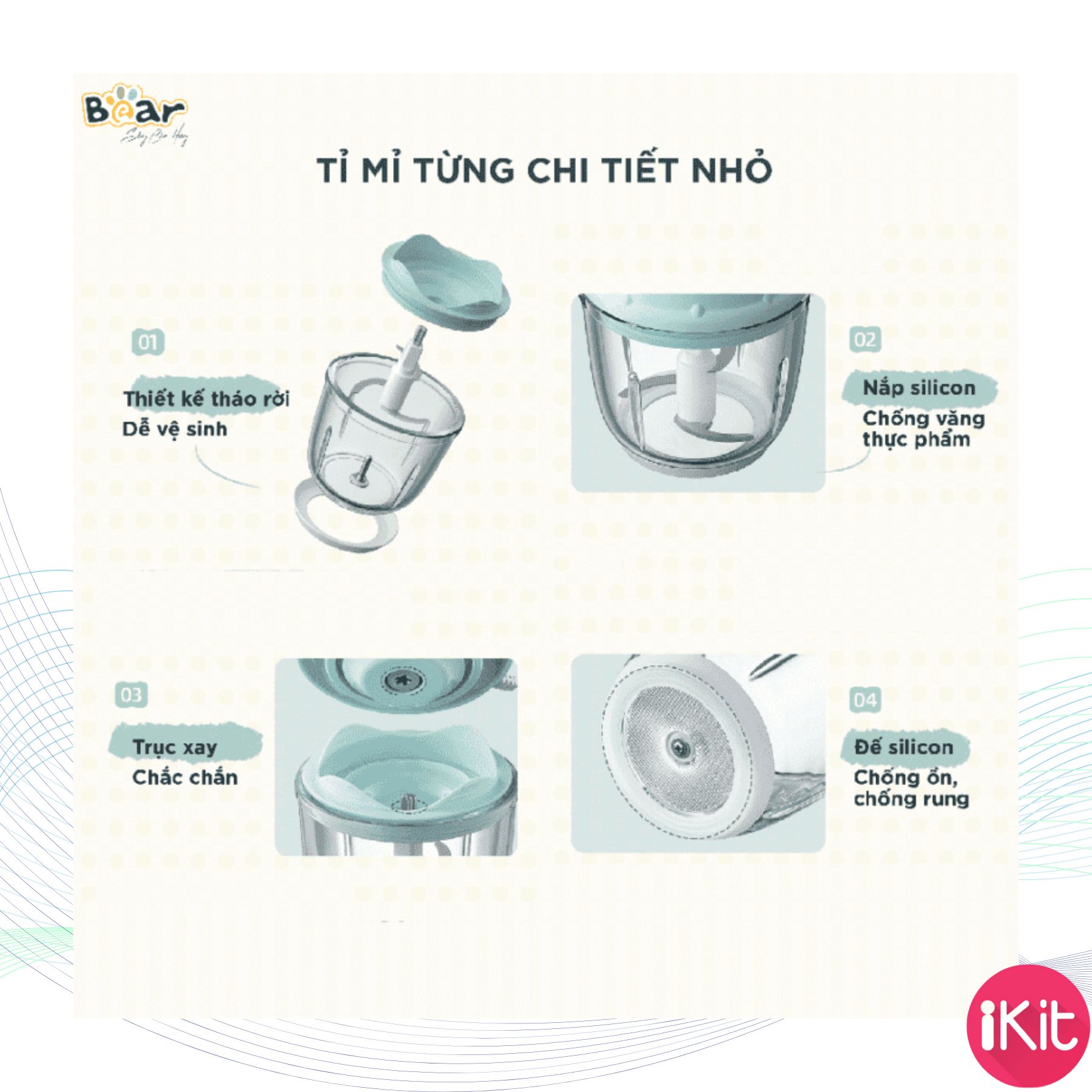 Máy xay thực phẩm mini Bear, công suất 200W, bảo hành 6 tháng