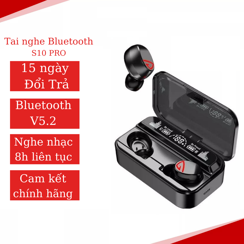 Tai Nghe Bluetooth S10 Phiên Bản Mới Nâng Cấp Pro Chip Mạnh Mẽ Pin Cực Trâu Mic Đàm Thoại 2 Bên Hỗ Trợ Mọi Dòng Máy, Tai Nghe Bluetooth Không Dây S10, Tai Nghe Không Dây