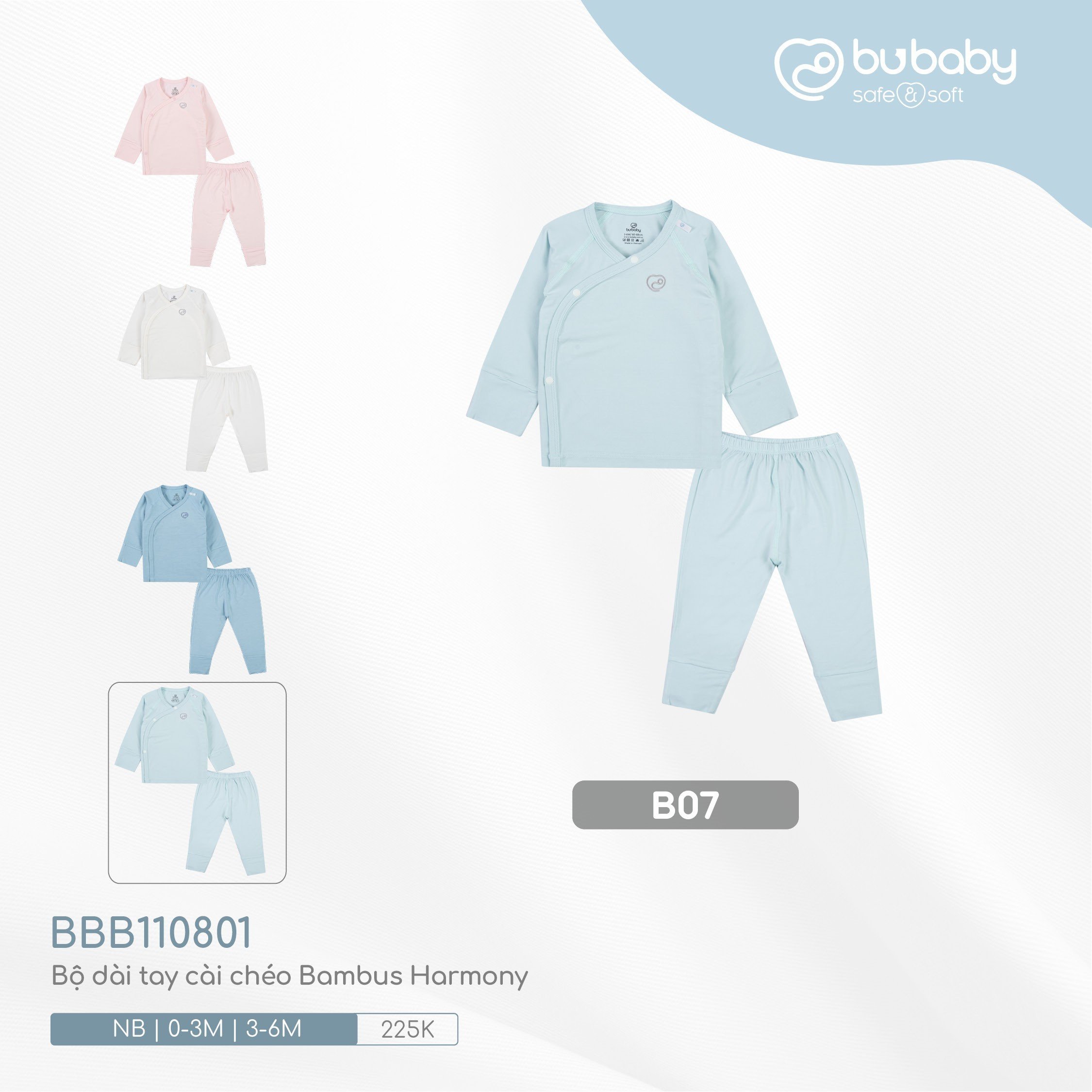 Bộ dài tay cài chéo sợi tre sơ sinh twinkle - bambus bbb110801 bu