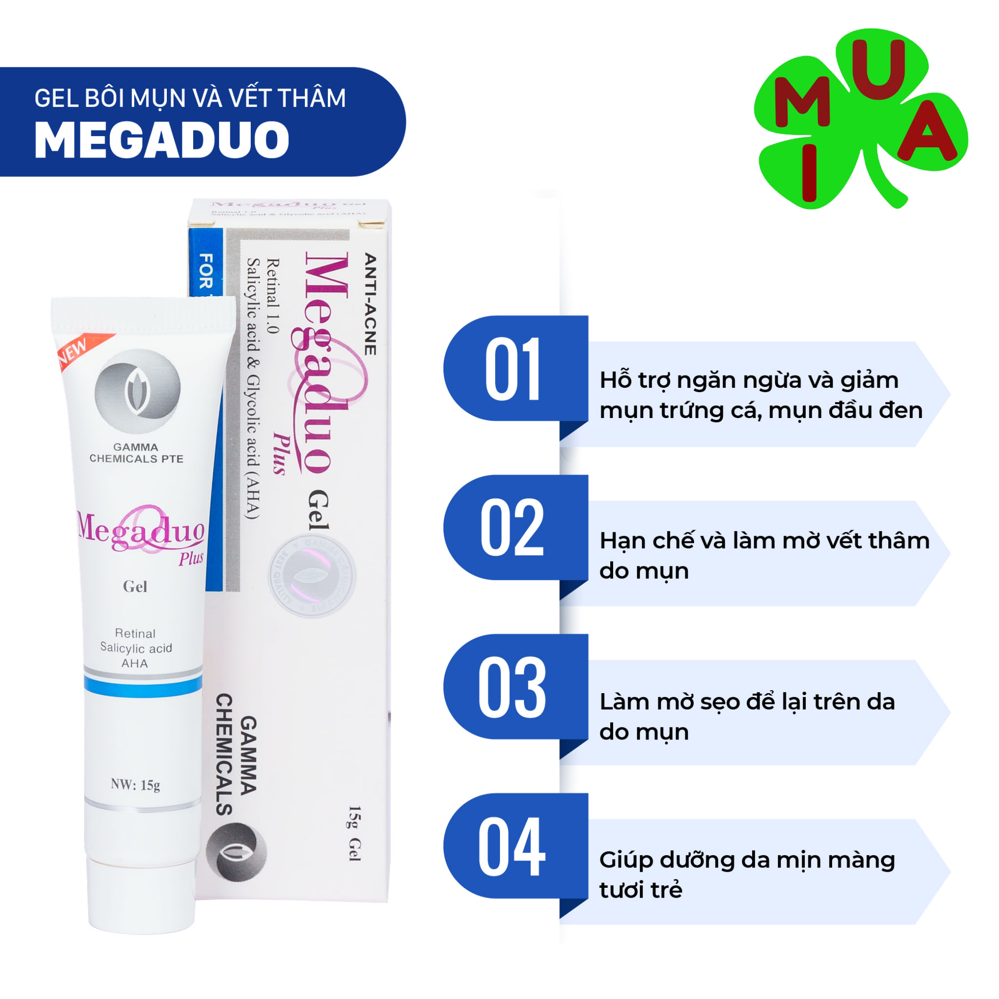 Gel Megaduo - Derma forte 15g giúp ngừa mụn giảm thâm mờ sẹo