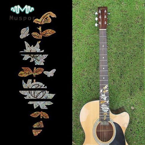 Dán khảm trang trí cần đàn guitar hình hoa hồng bướm