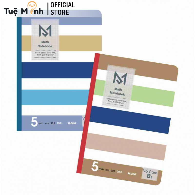 Vở Klong B5 200 Trang Caro May Dán Gáy VPP Tuệ Minh -Sổ Klong Ms 991