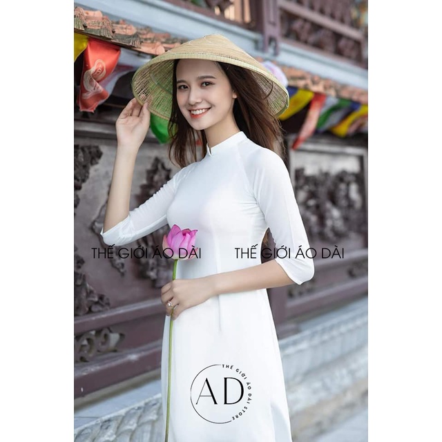 Áo dài trắng truyền thống nữ học sinh đi học cấp 3 thiết kế may sẵn 2 tà kiểu cổ cao 2cm chữ V giá rẻ vải lụa Tây Thi co giãn cao cấp mặc kỷ yếu chụp ảnh đẹp