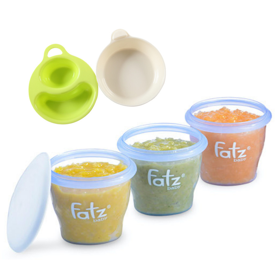 Bộ 3 cốc / hộp trữ thức ăn dặm FatzBaby FB0010N cho bé dung tích 85ml, nhựa không chứa BPA an toàn cho bé KÈM 2 bát ăn dặm cho bé