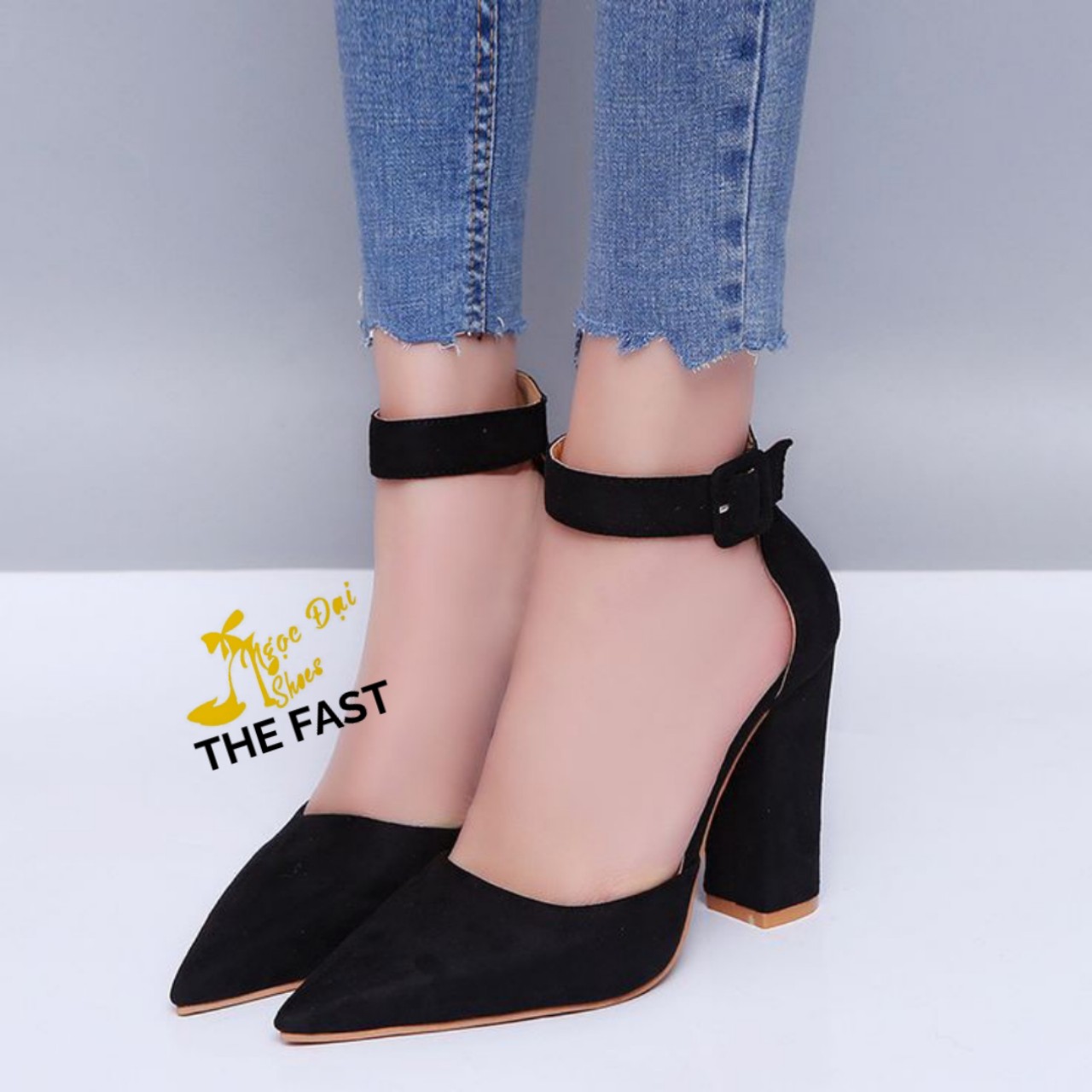 [HCM]giày sabo gót thô chất liệu da lộn cao 7 cm NĐ65