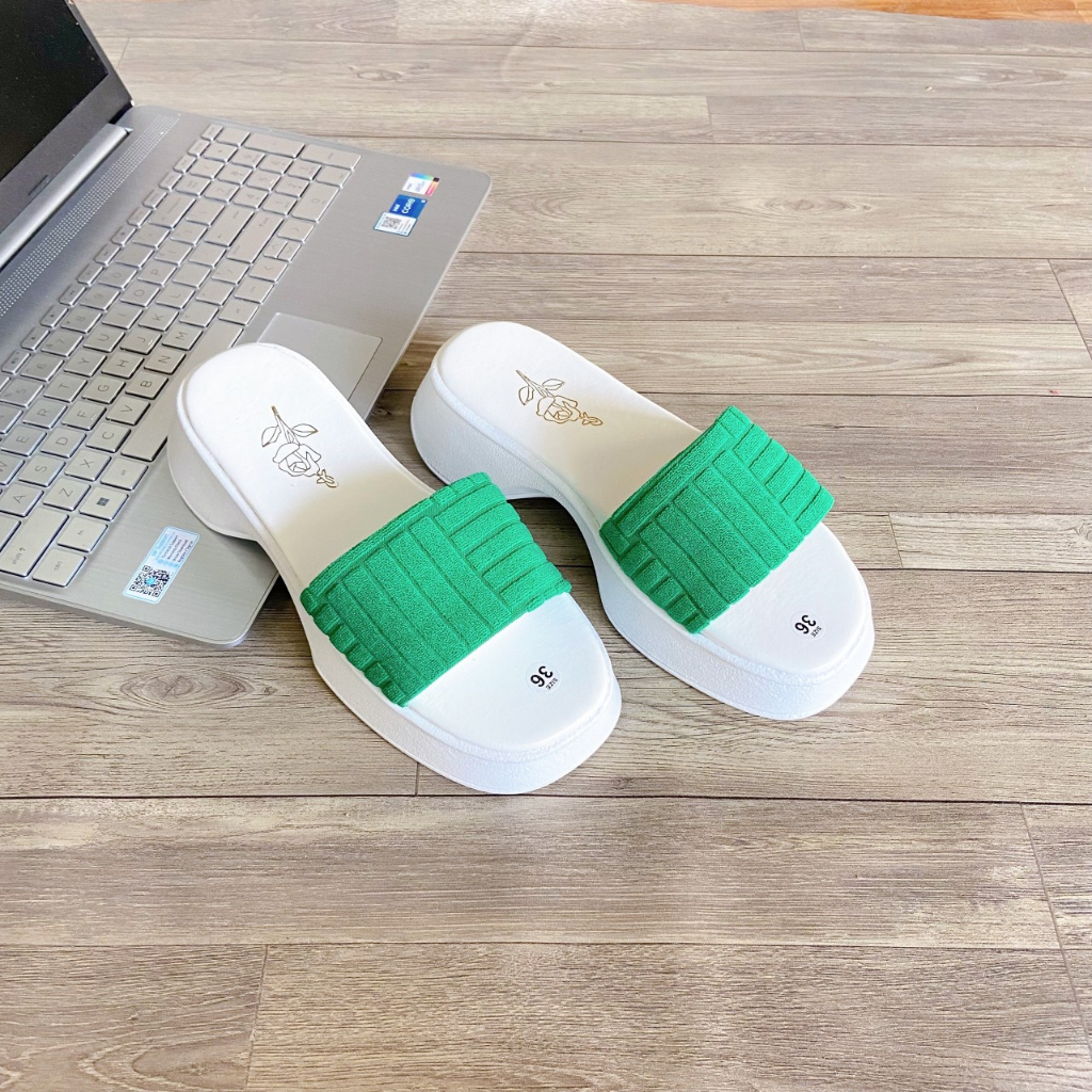 Dép bánh mì đế độn sóng 5cm nhung gân quai ngang