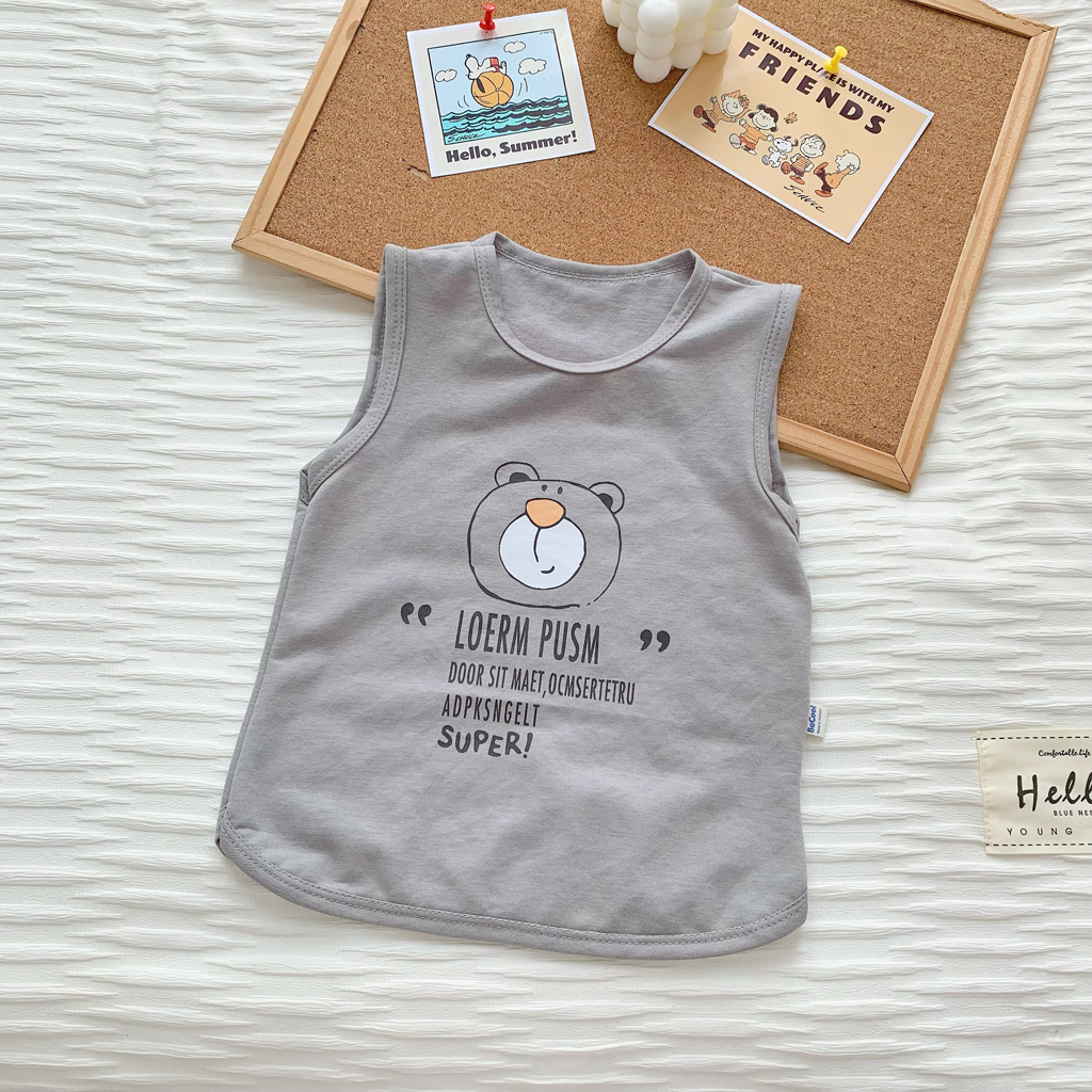 Áo ba lỗ cho bé trai LILA KIDS, Áo ba lỗ In Hình Gấu cho bé mặc thoáng mát từ 6-28kg