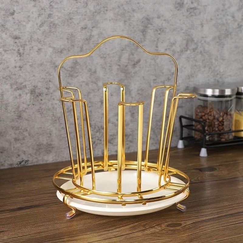 Khay úp cốc để bàn uống nước được mạ vàng cao cấp