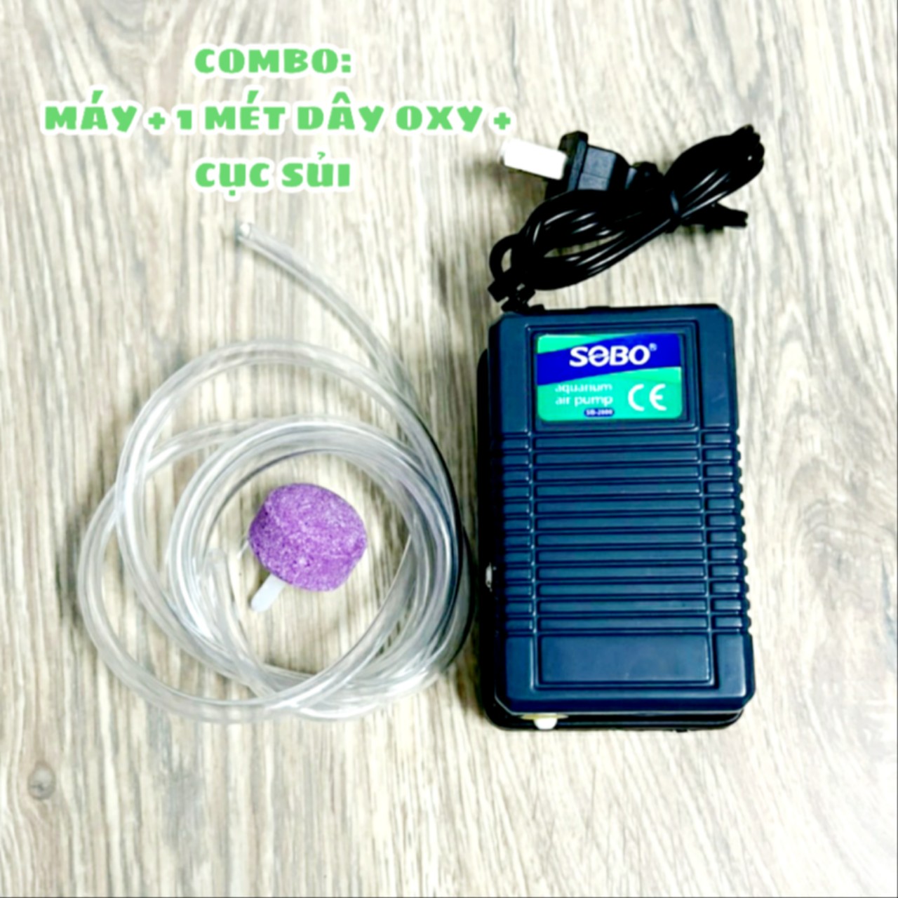 Combo máy sủi oxy 1 vòi, dây oxi, cục sủi cho hồ cá