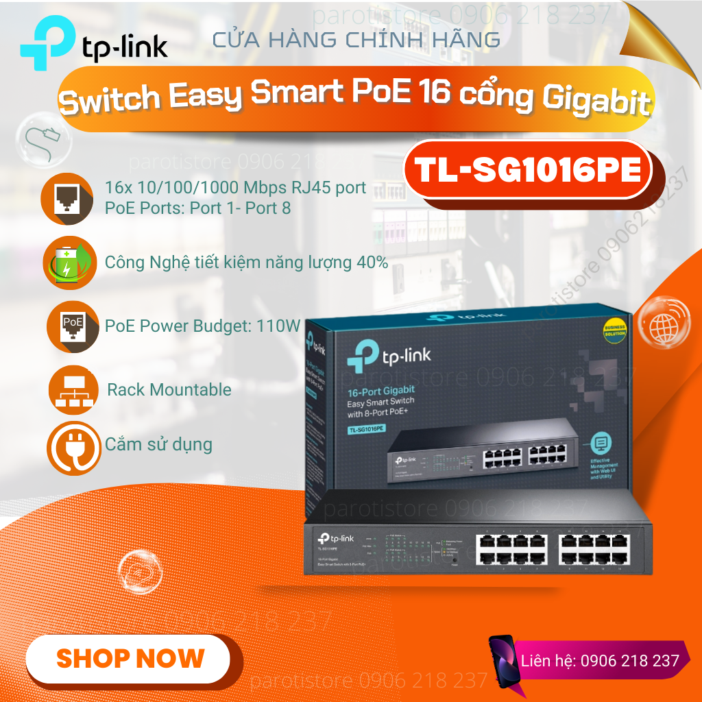 Switch gigabit tp-link tl-sg1016pe poe 16 port với 8 port poe+