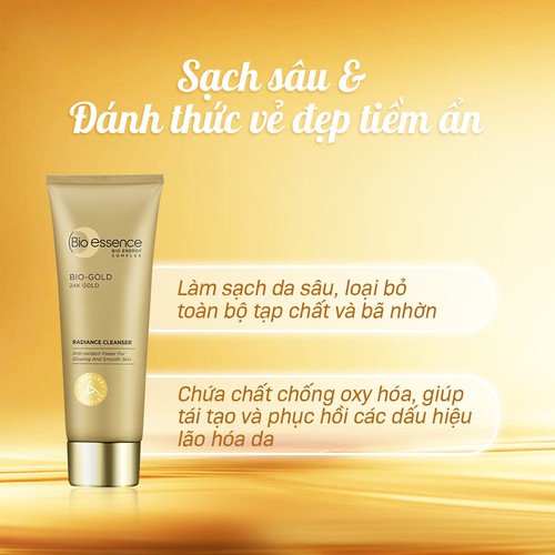 Sữa rửa mặt ban ngày bio-essence bio gold 24k gold radiance cleanser 100gr