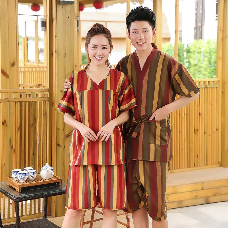 Magiê Fan Vân Sọc 100% Cotton Quần Áo Hấp Khô Mẫu Nữ Phù Hợp Với Nam Giới Và Phụ Nữ Cặp Đôi Hấp Hơi Phù Hợp Với Tắm Trung Tâm Quần Áo Tắm