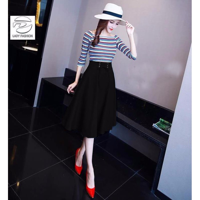 Chân váy xòe đan dây lưng xinh xắn