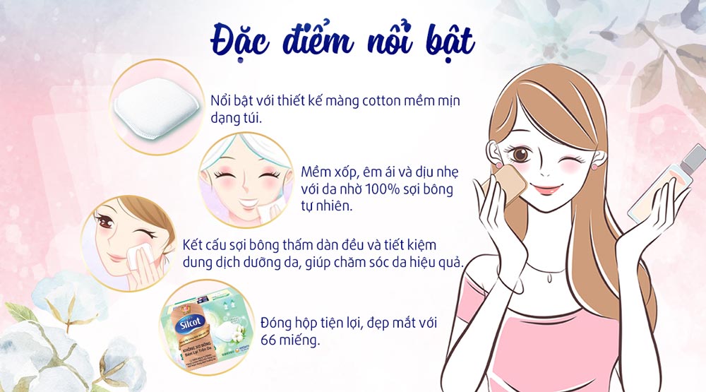 Bông Tẩy Trang Cao Cấp Silcot Premium (Xanh Lá) Hộp 66 Miếng