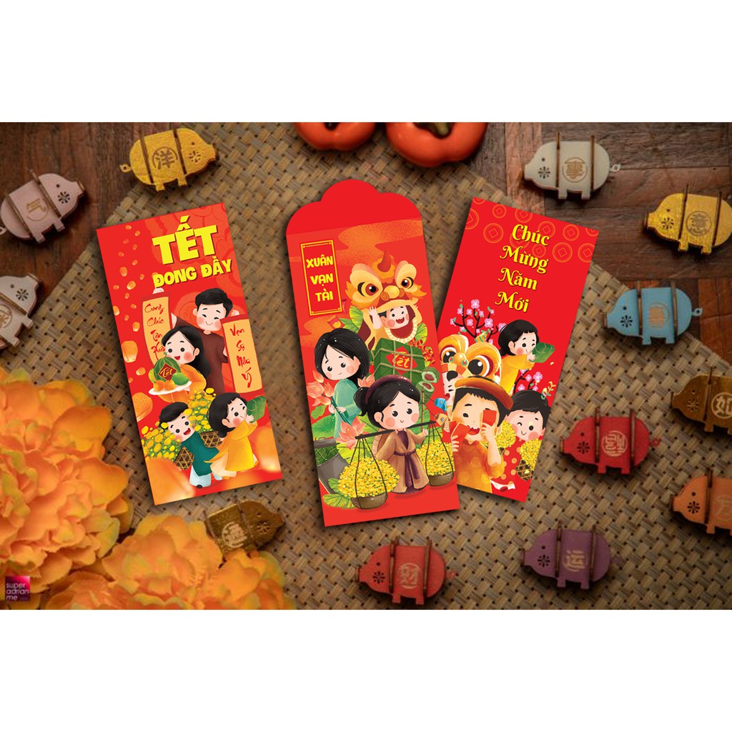 Bộ 15 Lì Xì Tết Vinh Hoa ( Chia Đều Các Mẫu )