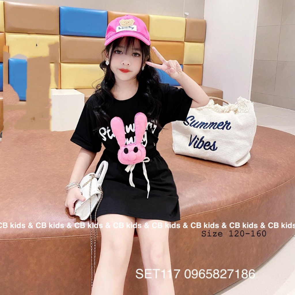 Sale áo thun chân váy kèm chú thỏ rời cho bé gái size 10-12kg