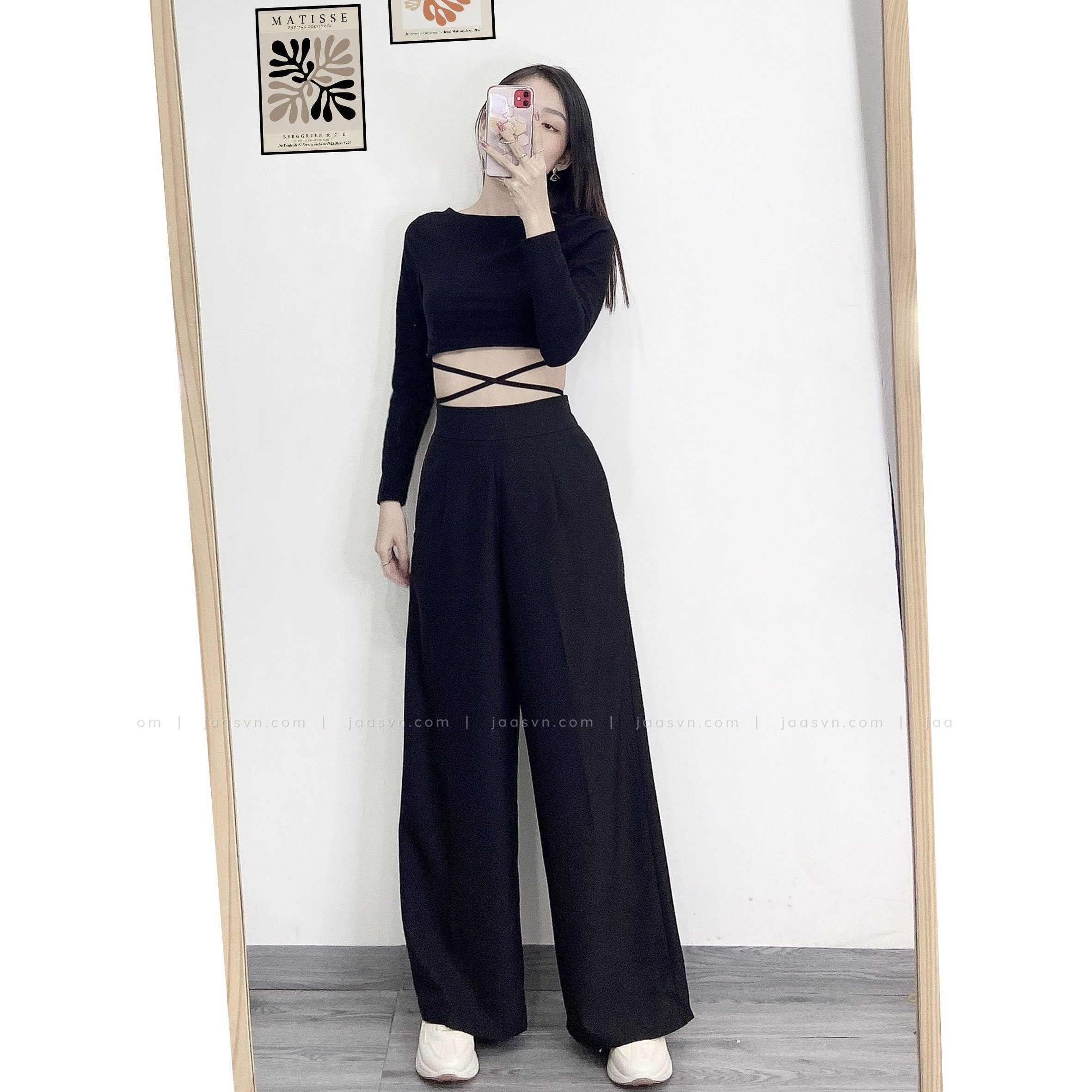 [HCM]Áo croptop tay dài thắt dây eo cá tính