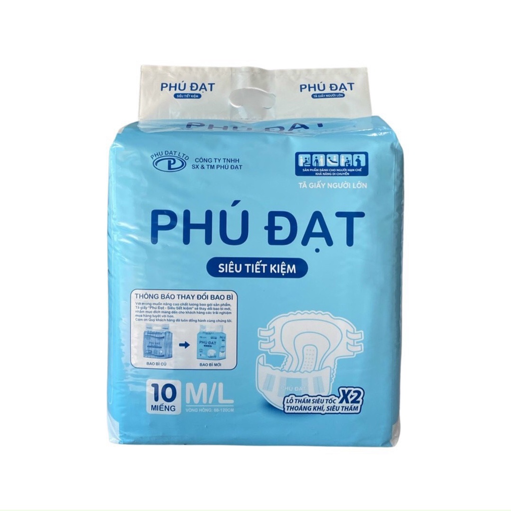 Tã Dán Người Lớn Bịch 10 Miếng Phú Đạt Size M/L