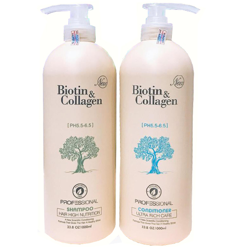 Bộ dầu gội xả Biotin collagen trắng phục hồi ngăn rụng kích thích mọc tóc 1000mlx2
