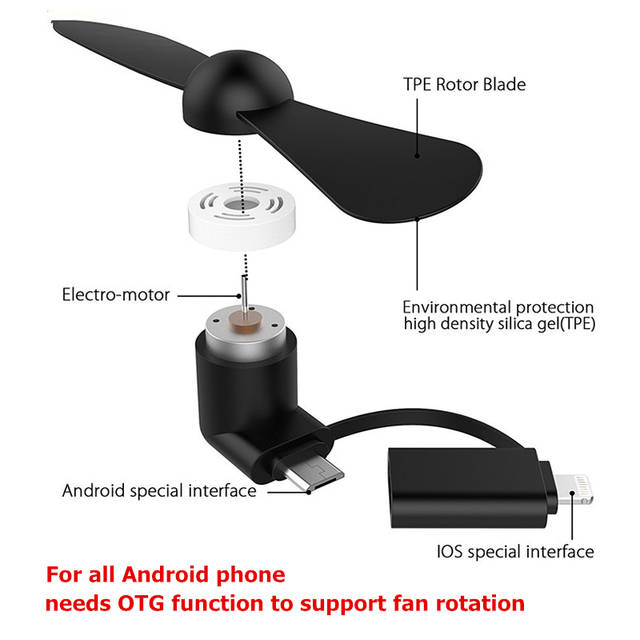 Quạt mini 2in 1 IOS android quạt điện thoại mát mini siêu dễ thương