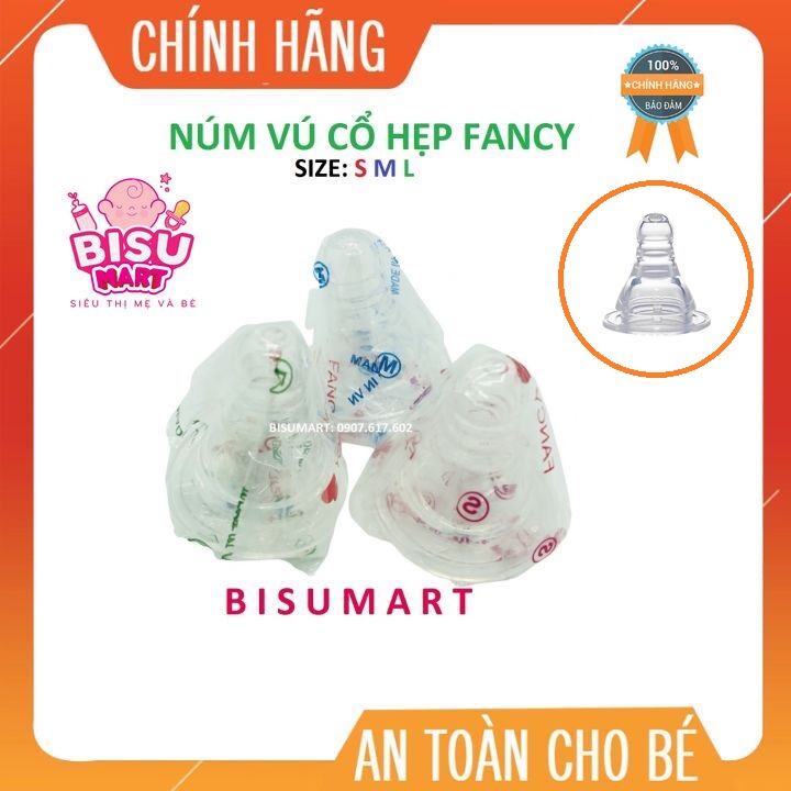 Núm Vú cổ hẹp Silicone Siêu Mềm cho bé FANCY đủ size