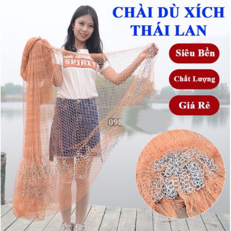 Chài dù chân xích hàng loại 1 bung 8m cao 4m nặng 5kg hàng thái lan sợi dù siêu zai loại 1 - cam kết bảo hành đổi trả