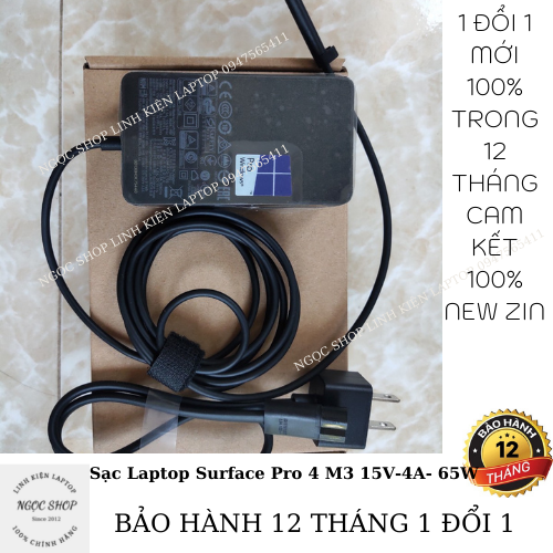 Sạc Surface Pro 4 M3 15v-4a 65W Microsoft Surface Book Surface Pro 4,5,6