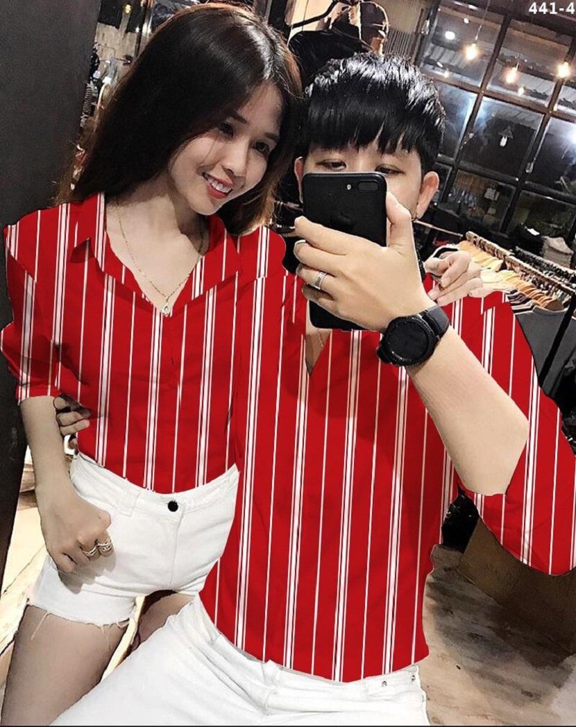 ÁO SƠ MI NAM NỮ KATE LỤA SỌC ĐỎ THỜI TRANG (Đỏ)