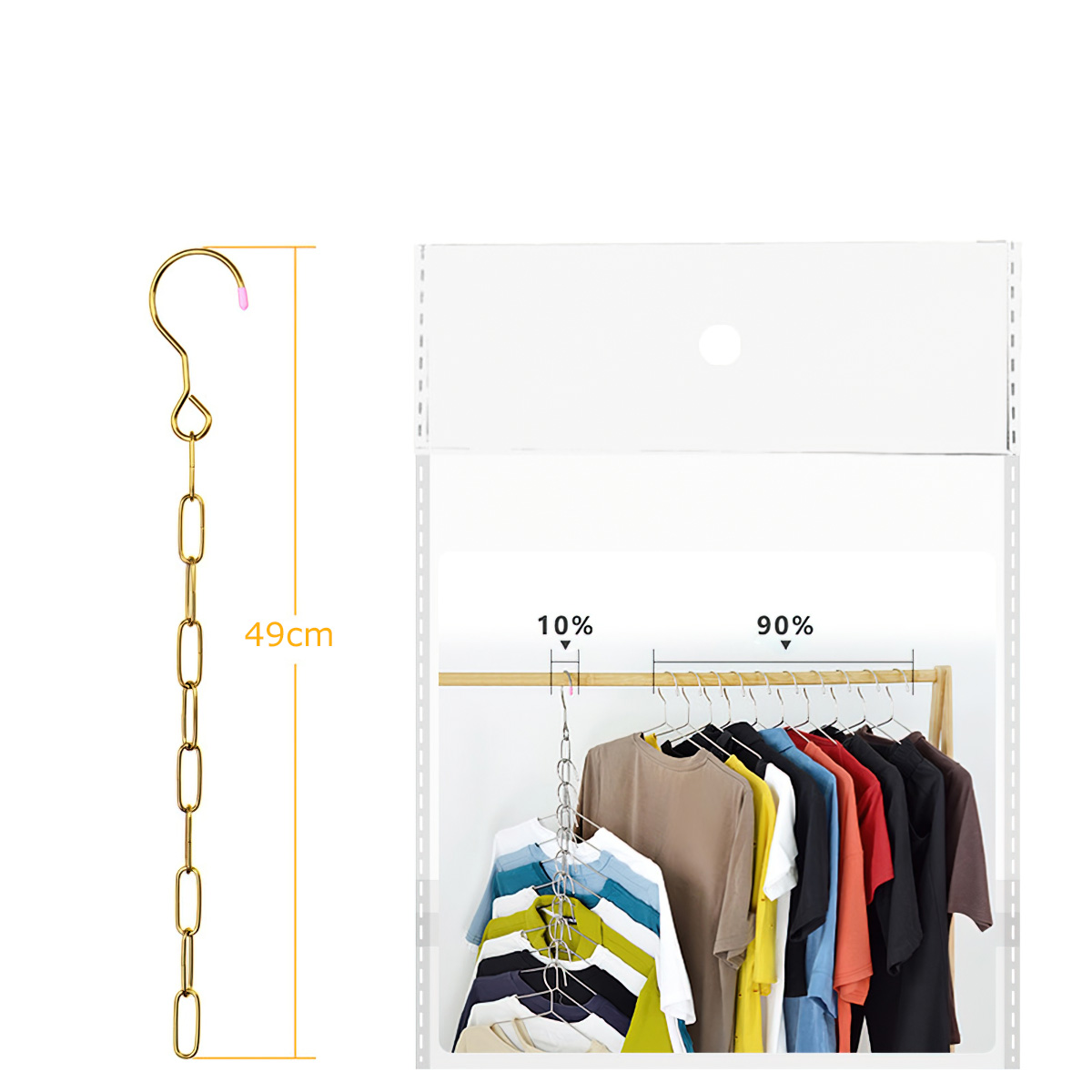 Stainless steel chain hanging clothes hanger, 10-hole multi-purpose clothes hanger saves space