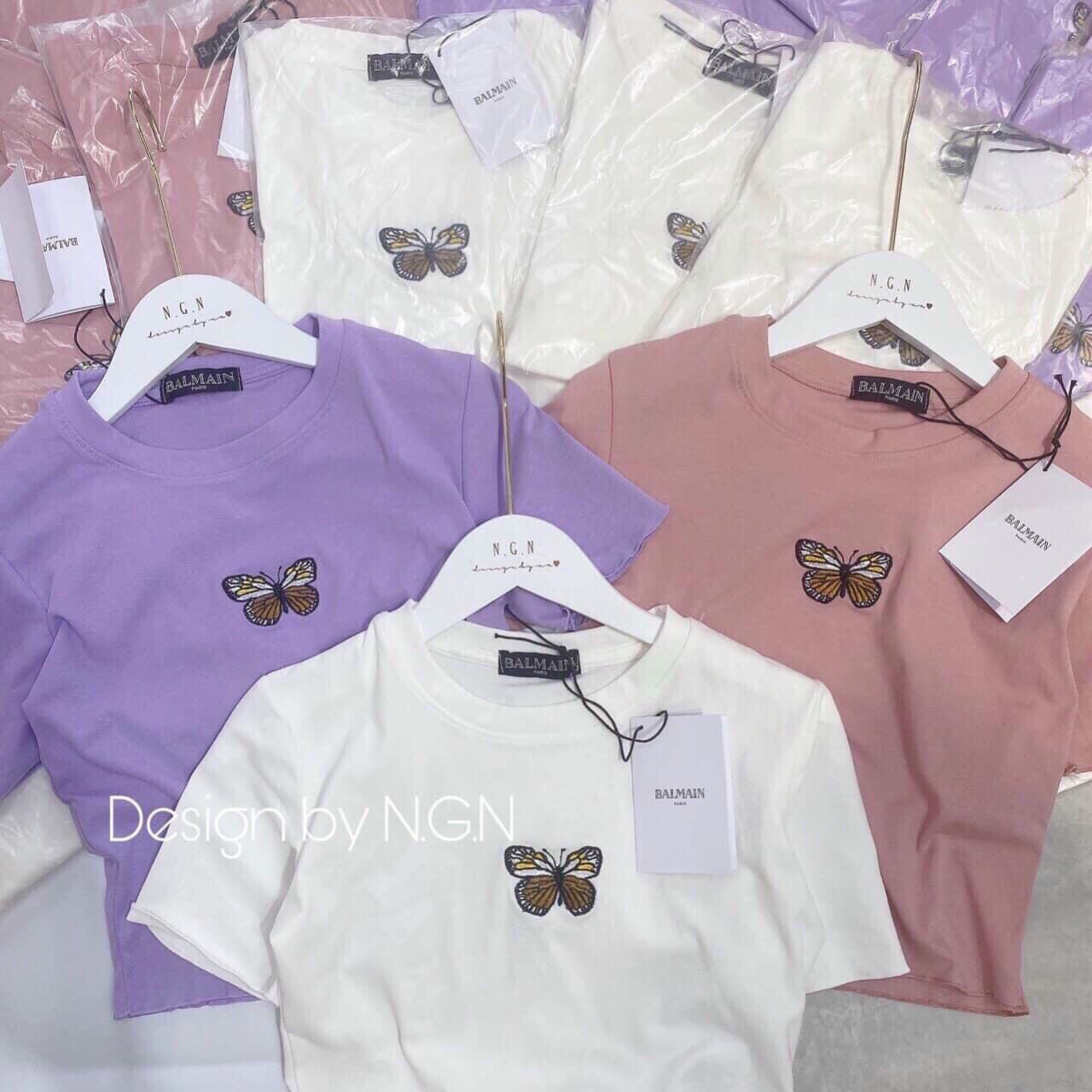 Áo croptop thêu bướm ☀️