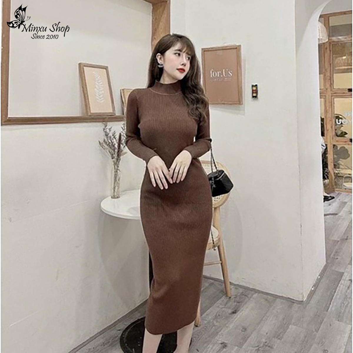 Váy len body dài tay loại dài cổ 3p nhiều màu đẹp không kèm đai minxu shop vay22