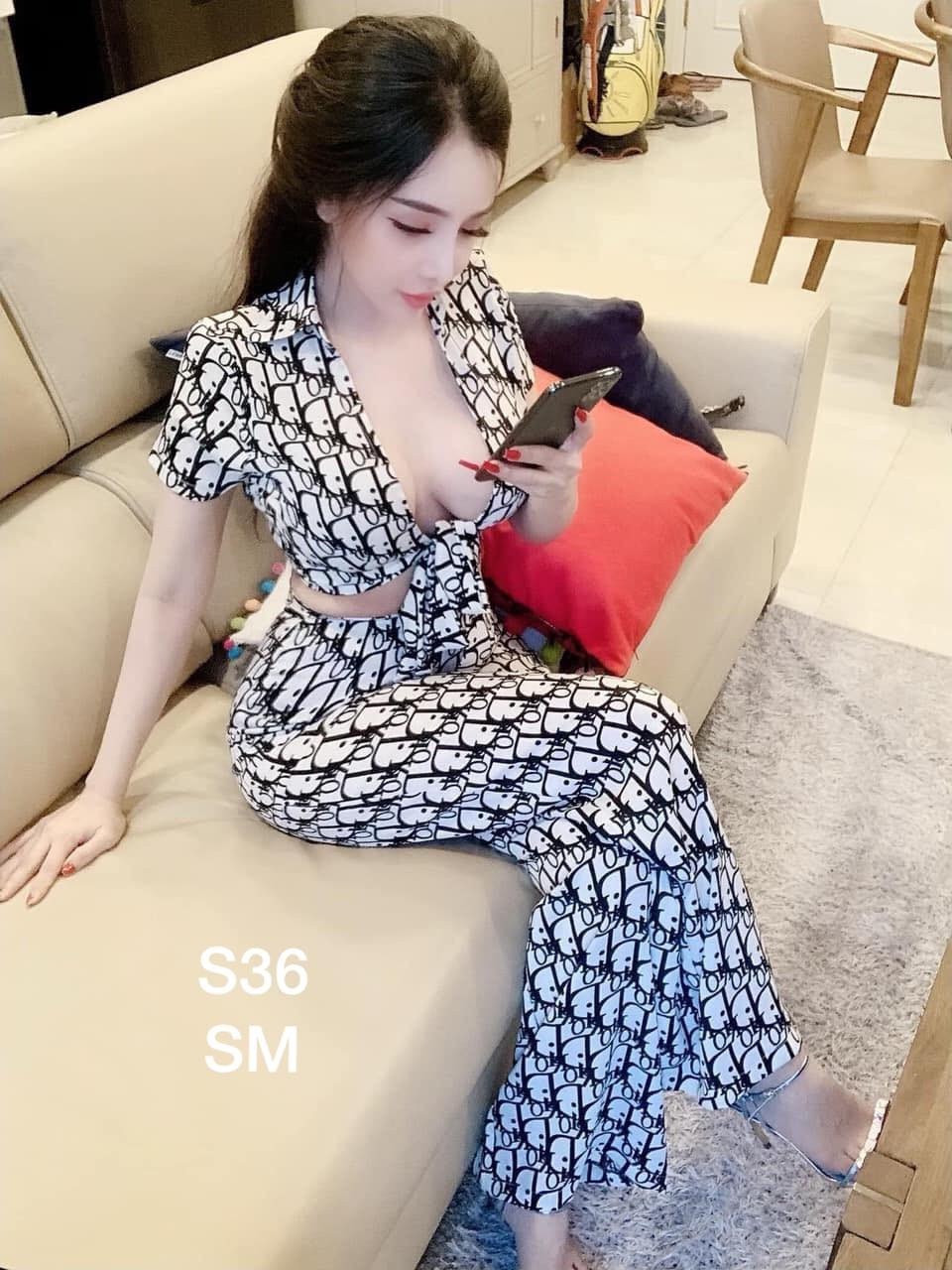 Sét bộ lụa óng suông cột eo-QH