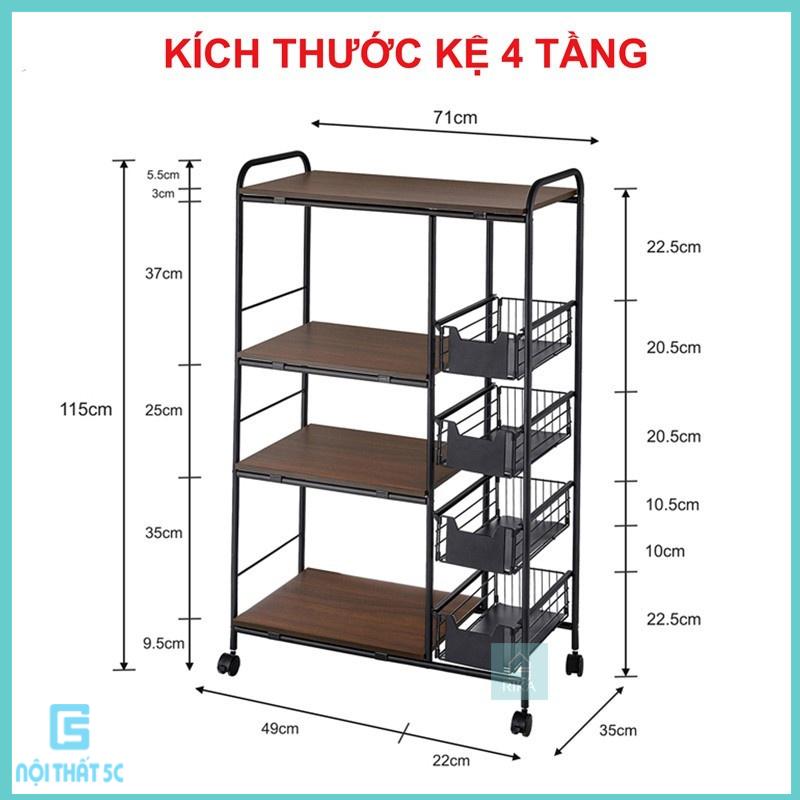 Kệ lò vi sóng đa năng nhà bếp, kệ để đồ nhà bếp có bánh xe 3 4 tầng có bánh xe, kệ bếp có bánh xe gấp gọn thép carbon, kệ gia vị nồi chiên không dầu