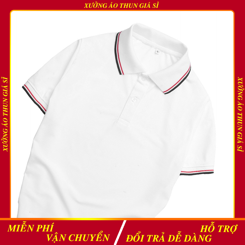 Áo Thun Có Cổ Nữ Vải Cá Sấu Thái Màu Trắng (Có size áo cho trẻ em)