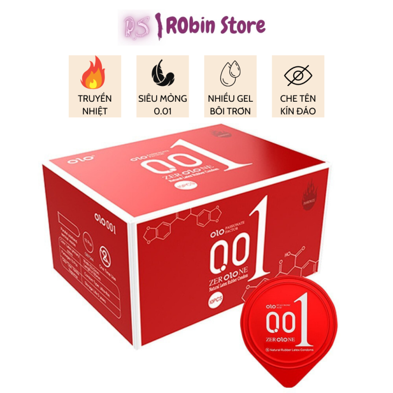 Bao cao su siêu mỏng 0.01 OLO đỏ siêu mỏng, truyền nhiệt cảm giác chân thật - Hộp 10 bcs - ROBIN STORE