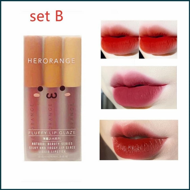 Set 3 Cây Son Kem Lì Herorange Fluffy Lip Glaze Tự Nhiên chất son mềm mại phù hợp với nhiều phong cách makeup đa dạng